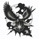 Form arm, dark, eagle face no body , compass, nord myth, focus goal to the north tattoo design idea
