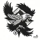 Form arm, dark, eagle face no body , compass, nord myth, focus goal to the north tattoo design idea