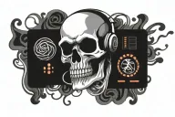 skull roses fire dj controller keyboard merging tattoo design idea