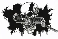 skull roses fire dj controller keyboard merging tattoo design idea