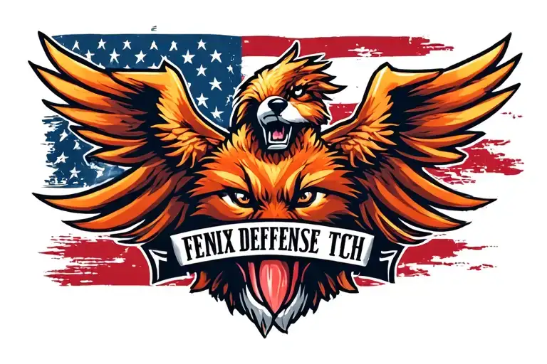 "Fenix Defense Tech" "Fenix Defense Tech" Phoenix with the head of a Fox. American flag in the background. tattoo design idea