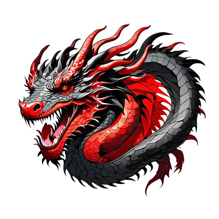 full bodied red and black realistic dragon wrapped tattoo design idea