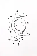 paint lines, stars, moon, clouds tattoo design idea