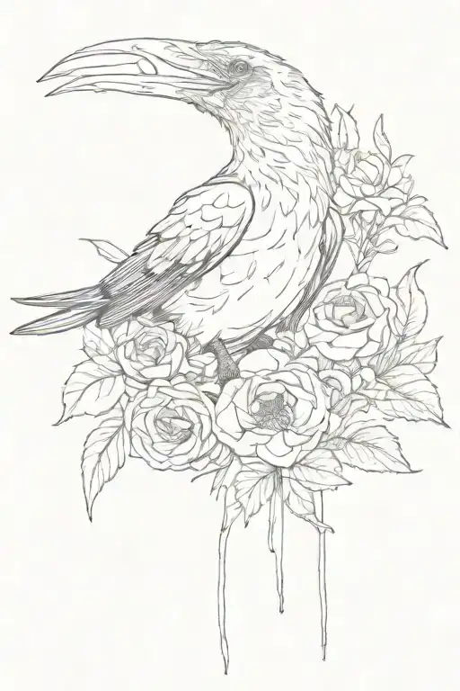 Old man, raven and lily flower tattoo design idea