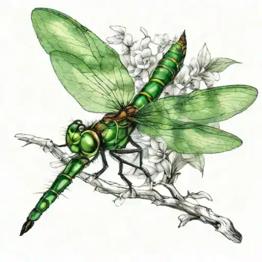 Green Dragonfly flying tattoo design idea
