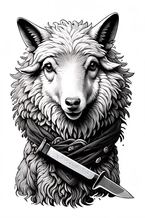 Sheep in wolf cloth  with knife tattoo design idea