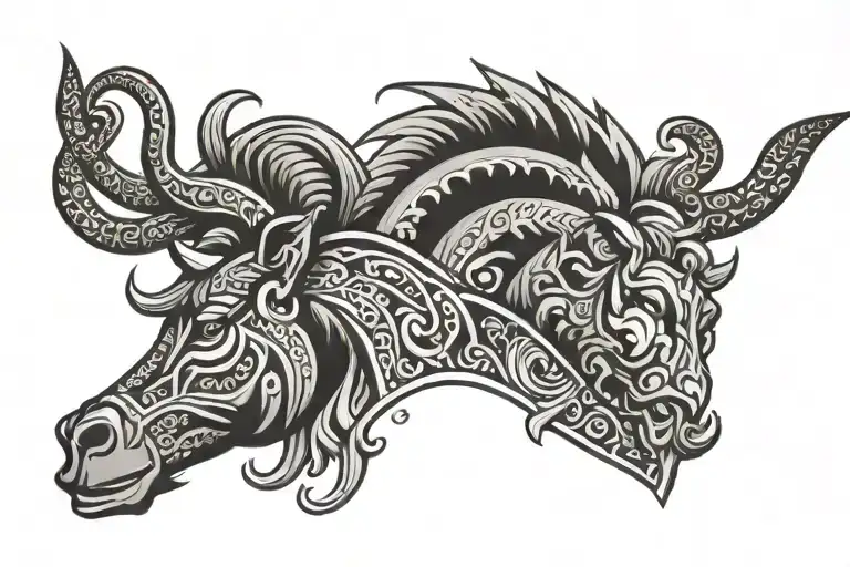 polynesian armband with horse, goat, dragon and monkey zodiac sign tattoo design idea