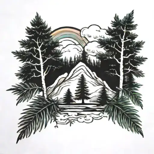 evergreen with rainbow tattoo design idea