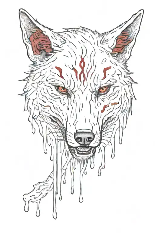 bad wolf with red eyes and blood dripping blood tattoo design idea