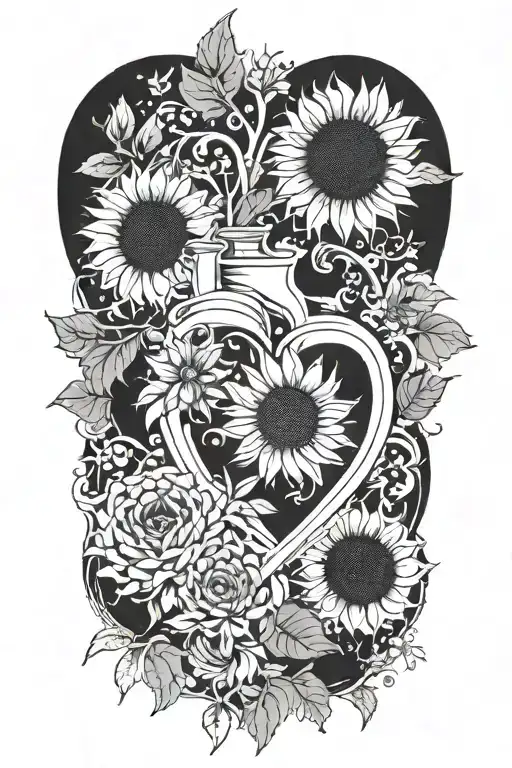 find someonw who grows flowers in the darkest parts of you, annotomically correct heart, garden, masculine, sunflowers tattoo design idea