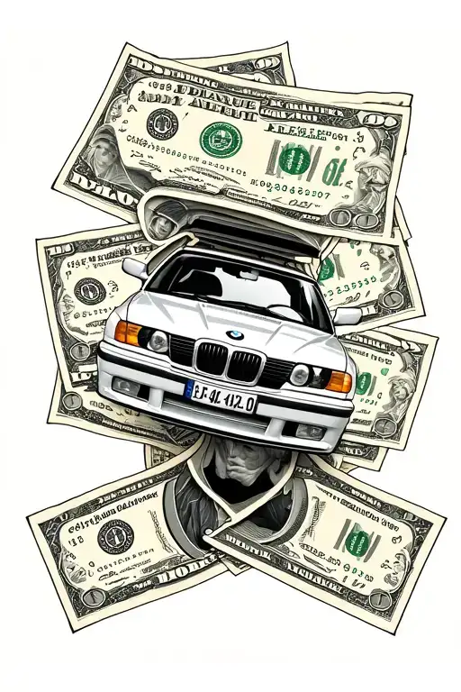 bmw e36 on a dollar bills tattoo design idea