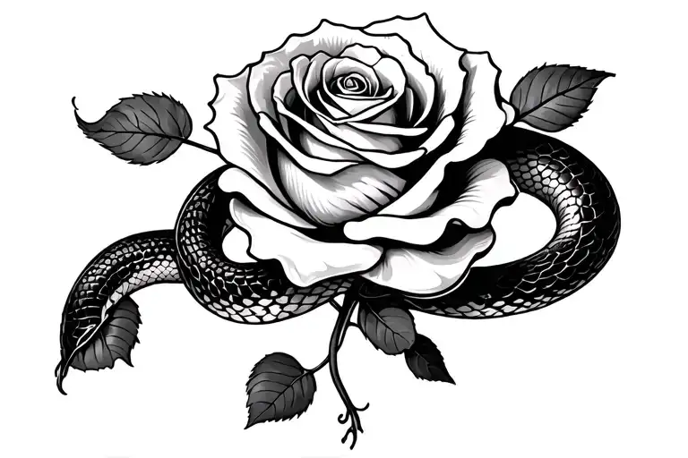 rose and snake coiled tattoo design idea