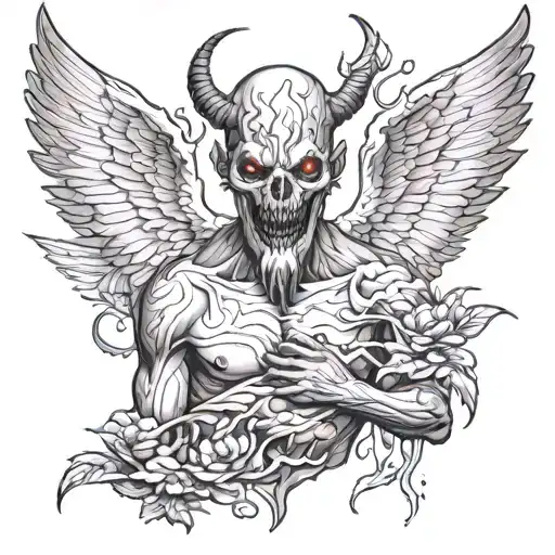 dying demon half angel tattoo design idea