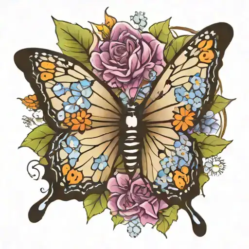 dementia awareness butterfly with froget me not flowers wrapped around tattoo design idea