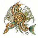 Cuddlefish, geometric patterns intertwined, kelp forest from Pacific Northwest tattoo design idea