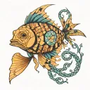 Cuddlefish, geometric patterns intertwined, kelp forest from Pacific Northwest tattoo design idea