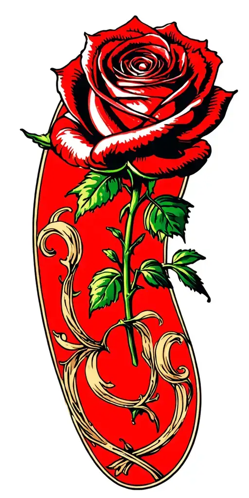 closed rose with long shaft  tattoo design idea