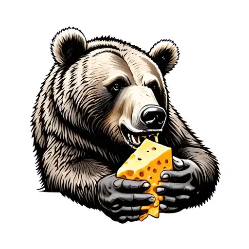 grizzly bear eating cheese traditional style tattoo tattoo design idea