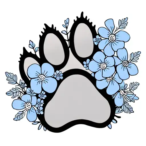 dog paw print with forget me not flowers tattoo design idea