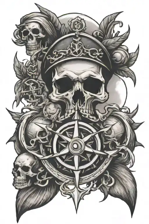 Nordic skull crows anchor compass  intertwined tattoo design idea