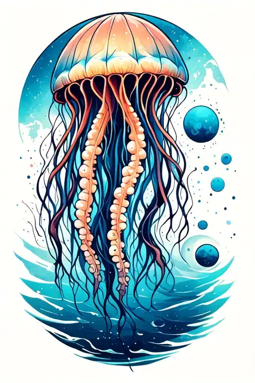 Jellyfish and the Moon phases integrated tattoo design idea