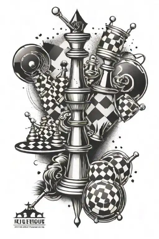 A tattoo design combining elements of pool, darts, and chess to represent the client's favorite hobbies tattoo design idea