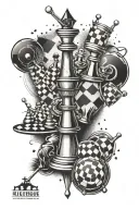 A tattoo design combining elements of pool, darts, and chess to represent the client's favorite hobbies tattoo design idea