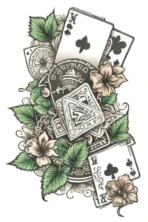 I need a realistic style tattoo that represents good luck, adding casino things, like cards, clover tattoo design idea