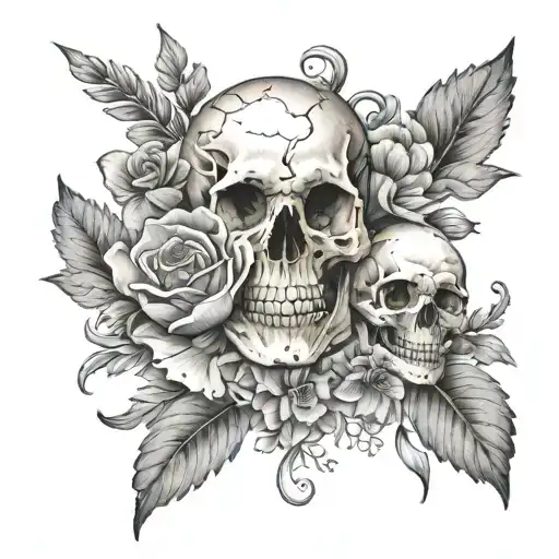 anatomical heart, skull on top of the heart, poppy flower, forget me not, lavender tattoo design idea