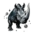 Orion constellation merging with rhinocero and random pop can  tattoo design idea
