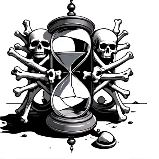 Broken hourglass with skulls and bones tattoo design idea