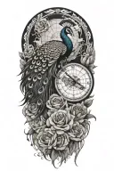 Peacock, Rose, World Map, Upper Arm tattoo design idea