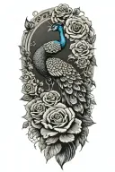 Peacock, Rose, World Map, Upper Arm tattoo design idea