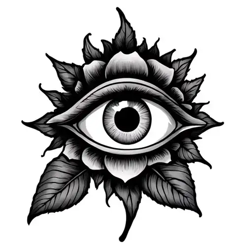 Karma, Sun, Evil Eye and Rose tattoo design incorporating elements tattoo design idea
