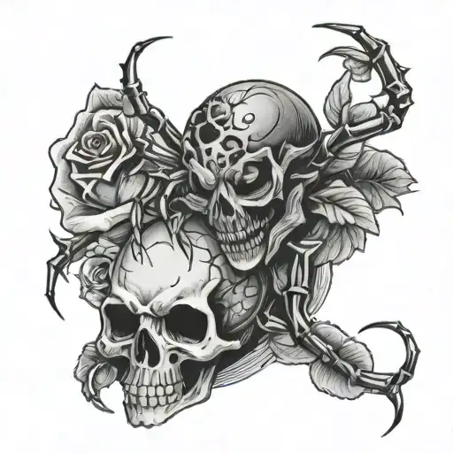 spider with rose and skull tattoo design idea