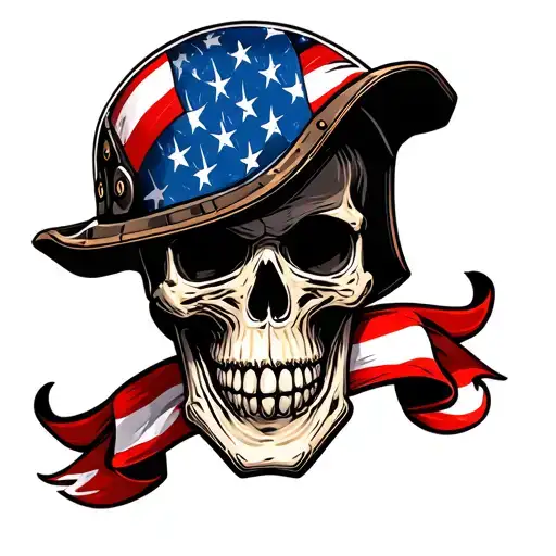 Old school skull tattoo design with biker helmet american flag tattoo design idea