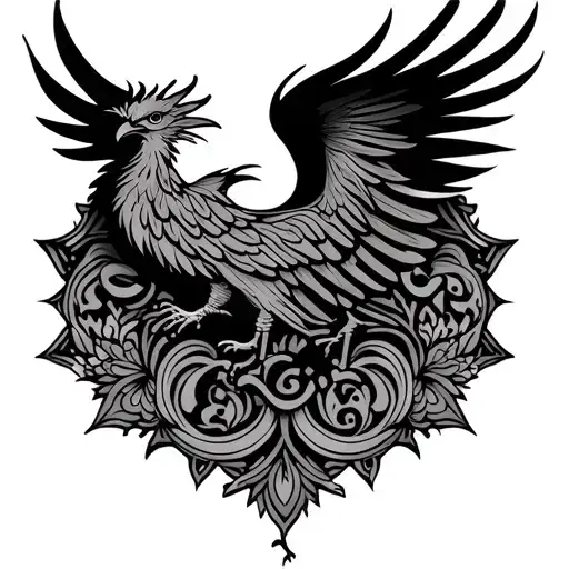 phoenix rising with shakti word in hindi and mandala design tattoo design idea