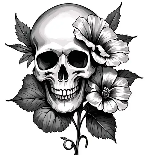 skull and nasturtium (flower) tattoo design idea