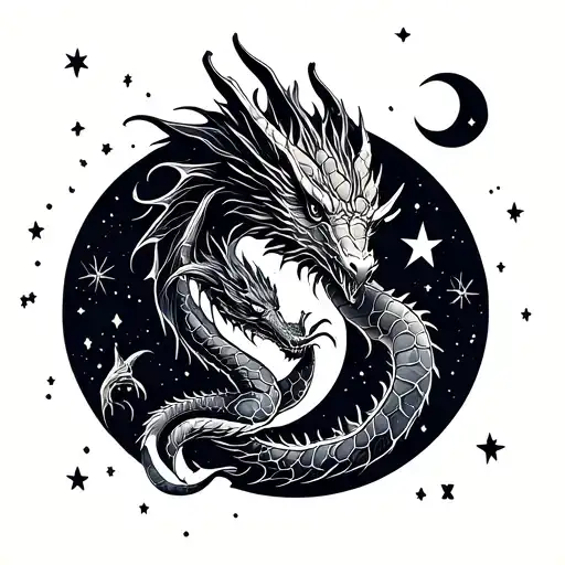 Dragon and Stars Constellation taurus and gemini tattoo design idea