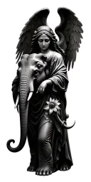 elephant and guardian angel tattoo design idea