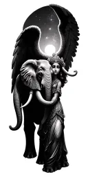 elephant and guardian angel tattoo design idea