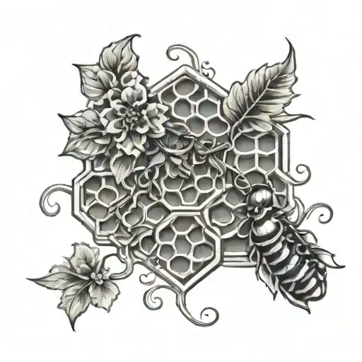 honeycomb and vine intertwined tattoo design idea