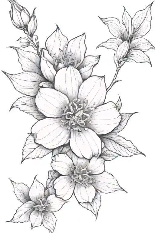 fine to medium line work, blackouts shading, and flowers tattoo design idea