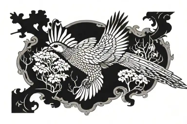 flying pheasant hunting scene tattoo tattoo design idea