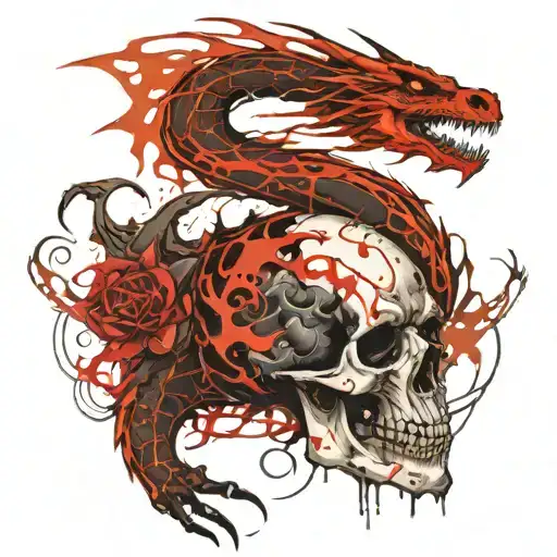 skull dragon flame tattoo design idea