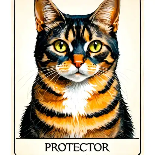 tarot card of a cat that says protector   tattoo design idea