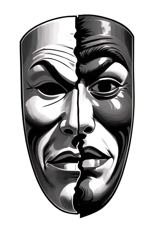 happy sad mask split in half tattoo design idea