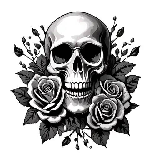 skull finger and roses  tattoo design idea