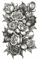 rose, crocus, violet, iris, lily and larkspur flowers intertwined tattoo design idea