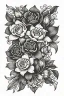 rose, crocus, violet, iris, lily and larkspur flowers intertwined tattoo design idea